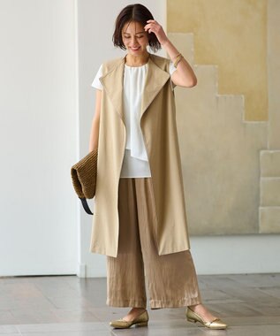 自由区 L 【WEB限定・ウエストゴム・長さ調整可・洗える】ビンテージサテン ワイドパンツ キャメル系