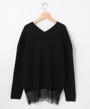 組曲 L レースモチーフニットプルオーバー ブラック系