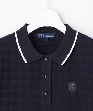 23区GOLF 【WOMEN】フラッグジャガードニットポロシャツ ストレッチ 半袖 ネイビー系