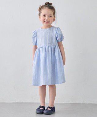 ANY KIDS 【洗濯機可能】サッカー ストライプワンピース サックスブルー