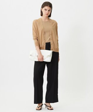 ICB L 【洗える】 マーセライズコットンシアー カーディガン チノベージュ×ゴールド系