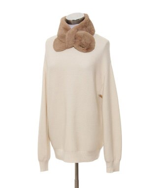 MOONBAT FURLA ファーティペット 差し込み ロゴプレート付 フェイクファーマフラー キャメル