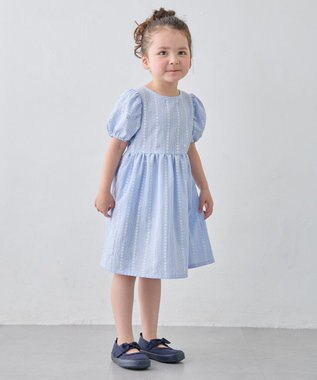 ANY KIDS 【洗濯機可能】サッカー ストライプワンピース サックスブルー