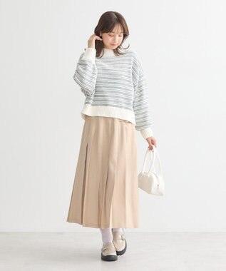 earth music&ecology マルチボーダーベロアモールプルオーバー Ivory