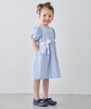ANY KIDS 【洗濯機可能】サッカー ストライプワンピース サックスブルー