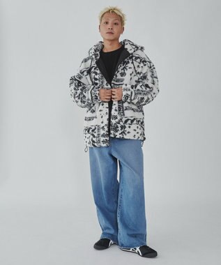 WEGO ボアパターンフードブルゾン ホワイト