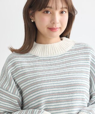 earth music&ecology マルチボーダーベロアモールプルオーバー Ivory