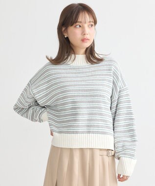 earth music&ecology マルチボーダーベロアモールプルオーバー Ivory