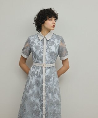 GRACE CONTINENTAL フラワーコード刺繍ワンピース グレー