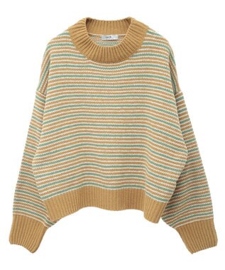 earth music&ecology マルチボーダーベロアモールプルオーバー Yellow