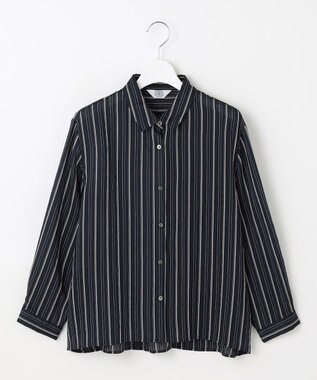 J.PRESS LADIES S 【洗える】ランダムストライプ シアー シャツカラー カットソー ネイビーストライプ系