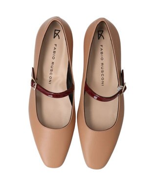 INTER-CHAUSSURES 【FABIO RUSCONI】スクエアトウワンストラップパンプス ベージュコンビ