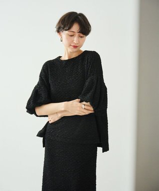 #Newans 【金子綾さんインスタライブご紹介アイテム】【洗える/セットアップ可能】ふくれジャガード パフスリーブブラウス ブラック