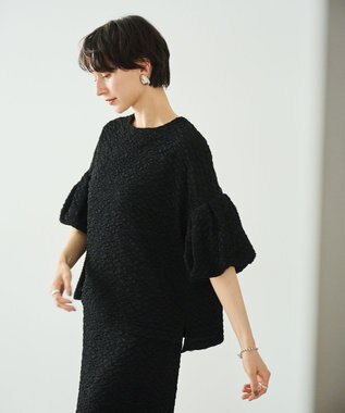#Newans 【金子綾さんインスタライブご紹介アイテム】【洗える/セットアップ可能】ふくれジャガード パフスリーブブラウス ブラック