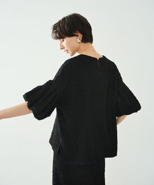 #Newans 【金子綾さんインスタライブご紹介アイテム】【洗える/セットアップ可能】ふくれジャガード パフスリーブブラウス ブラック