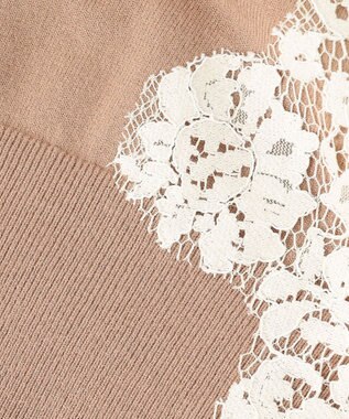 BEIGE， 【ご好評により新色追加！洗える】WILLOW / アシンメトリーレースクルーネックニット Milk tea×Ecru