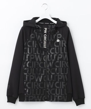 PW CIRCULUS 【MEN】【撥水/防風/ストレッチ】ロゴプリント ジップアップ フーデッド ブルゾン ブラック系
