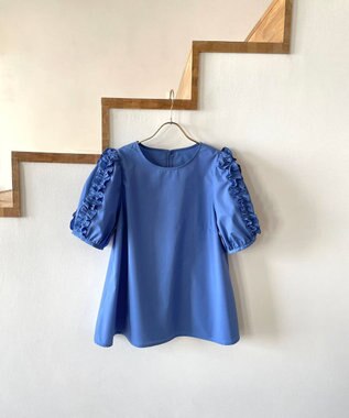 Feroux 【洗える】袖フリルチュニック ブラウス ブルー系