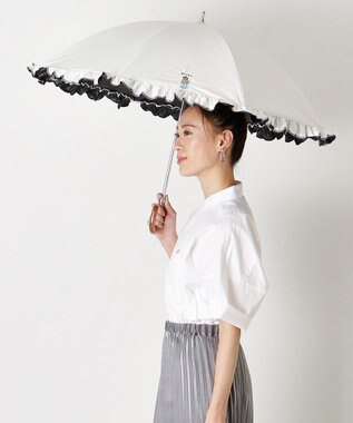 MOONBAT 【WEB限定】POLO RALPH LAUREN（ポロ ラルフローレン）晴雨兼用日傘 長傘 ワンポイントベア刺繍 フリル 一級遮光 遮熱 UV オフホワイト
