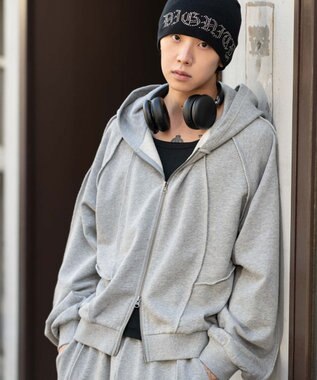 WEGO 【ユニセックス着用ITEM/MLサイズ展開】スウィッチングZIPパーカー 杢グレー