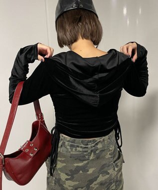 WEGO サイドドロストベロアパーカー ブラック