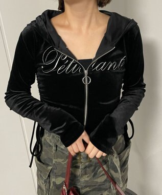 WEGO サイドドロストベロアパーカー ブラック