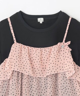 組曲 KIDS 【150-160㎝】ドットキャミ＋TシャツSET ピンク×ブラック