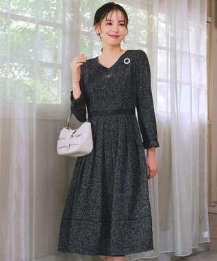 Tiaclasse 【洗える】配色パイピングフレアワンピース ブラック