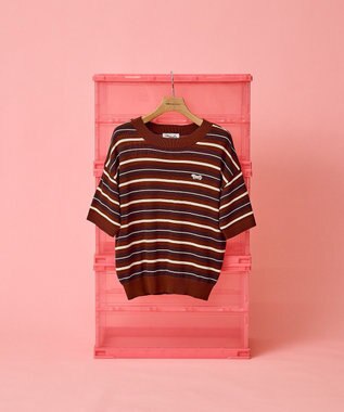 AMERICAN HOLIC 【PENNEY'S】レトロボーダー半袖ニット Orange