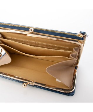 LA BAGAGERIE クロコ型押しエナメル 長財布（がま口） ブルー