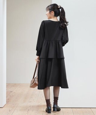 Tiaclasse L 【洗える】ドッキングティアードワンピース ブラック