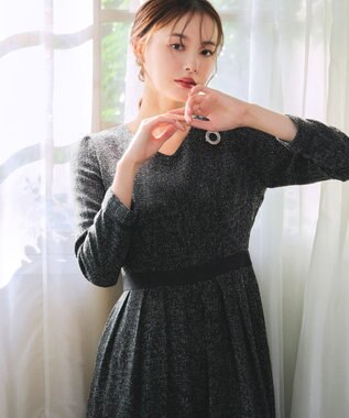 Tiaclasse 【洗える】配色パイピングフレアワンピース ブラック