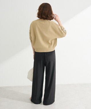 Green Parks ・ＥＬＥＮＣＡＲＥ　ＤＵＥ　ライン刺繍５分袖ニット Beige