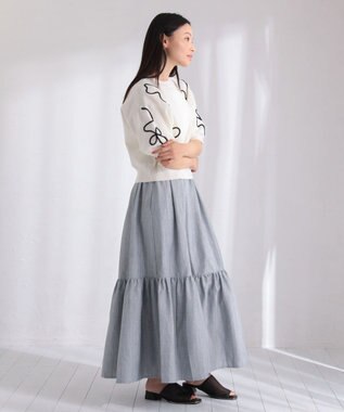 Green Parks ・ＥＬＥＮＣＡＲＥ　ＤＵＥ　ライン刺繍５分袖ニット Beige