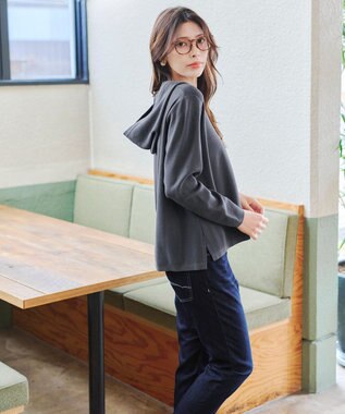 Tiaclasse 【洗える】サマーニットフードパーカートップス チャコールグレー