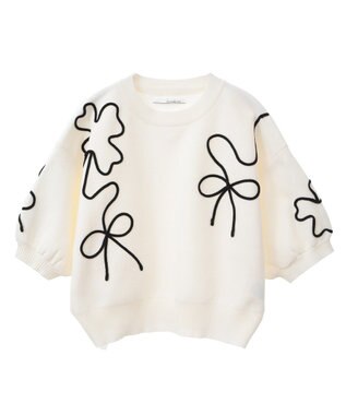 Green Parks ・ＥＬＥＮＣＡＲＥ　ＤＵＥ　ライン刺繍５分袖ニット Beige