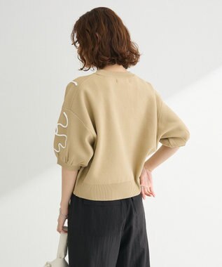 Green Parks ・ＥＬＥＮＣＡＲＥ　ＤＵＥ　ライン刺繍５分袖ニット Beige