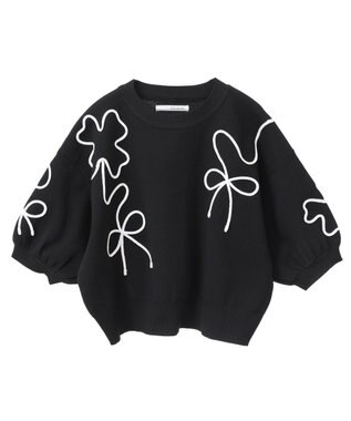 Green Parks ・ＥＬＥＮＣＡＲＥ　ＤＵＥ　ライン刺繍５分袖ニット Beige