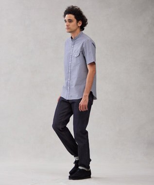 J.PRESS MEN 【クールマックス】サッカーマルチストライプ バンドカラーシャツ ネイビー系1