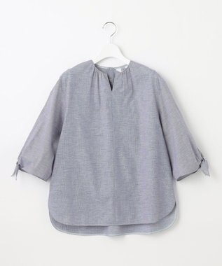 J.PRESS LADIES S 【洗える・吸水】 BEZピンチェック キーネック ブラウス ネイビー系3