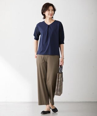 J.PRESS LADIES S 【吸水速乾】レーシーコンビ Vネック カットソー ネイビー系