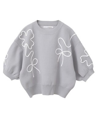 Green Parks ・ＥＬＥＮＣＡＲＥ　ＤＵＥ　ライン刺繍５分袖ニット Beige