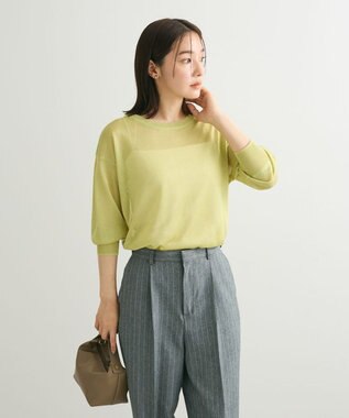 Green Parks ２ｗａｙ　７分袖ブライトシアーニットプルオーバー Green