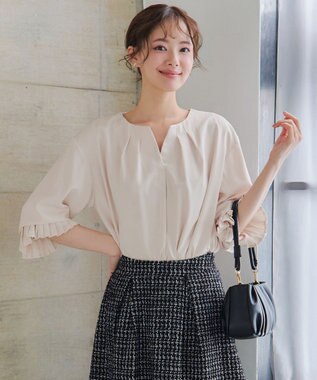 Tiaclasse L 【洗える】プリーツスリーブブラウス アイボリー