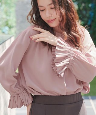 Tiaclasse L 【洗える】プリーツスリーブブラウス ピンク