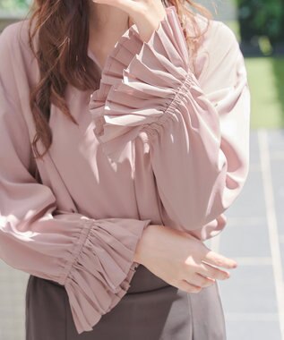 Tiaclasse L 【洗える】プリーツスリーブブラウス ピンク