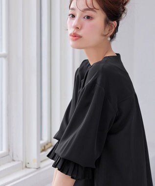 Tiaclasse L 【洗える】プリーツスリーブブラウス ブラック