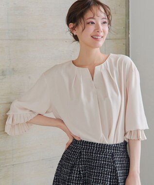 Tiaclasse L 【洗える】プリーツスリーブブラウス アイボリー