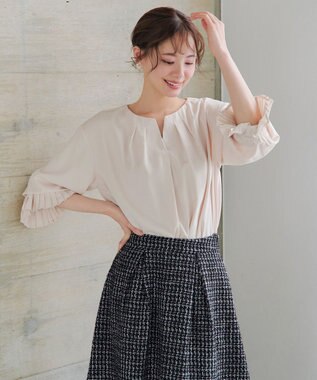 Tiaclasse L 【洗える】プリーツスリーブブラウス アイボリー