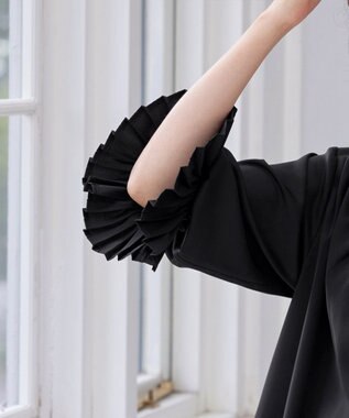 Tiaclasse L 【洗える】プリーツスリーブブラウス ブラック